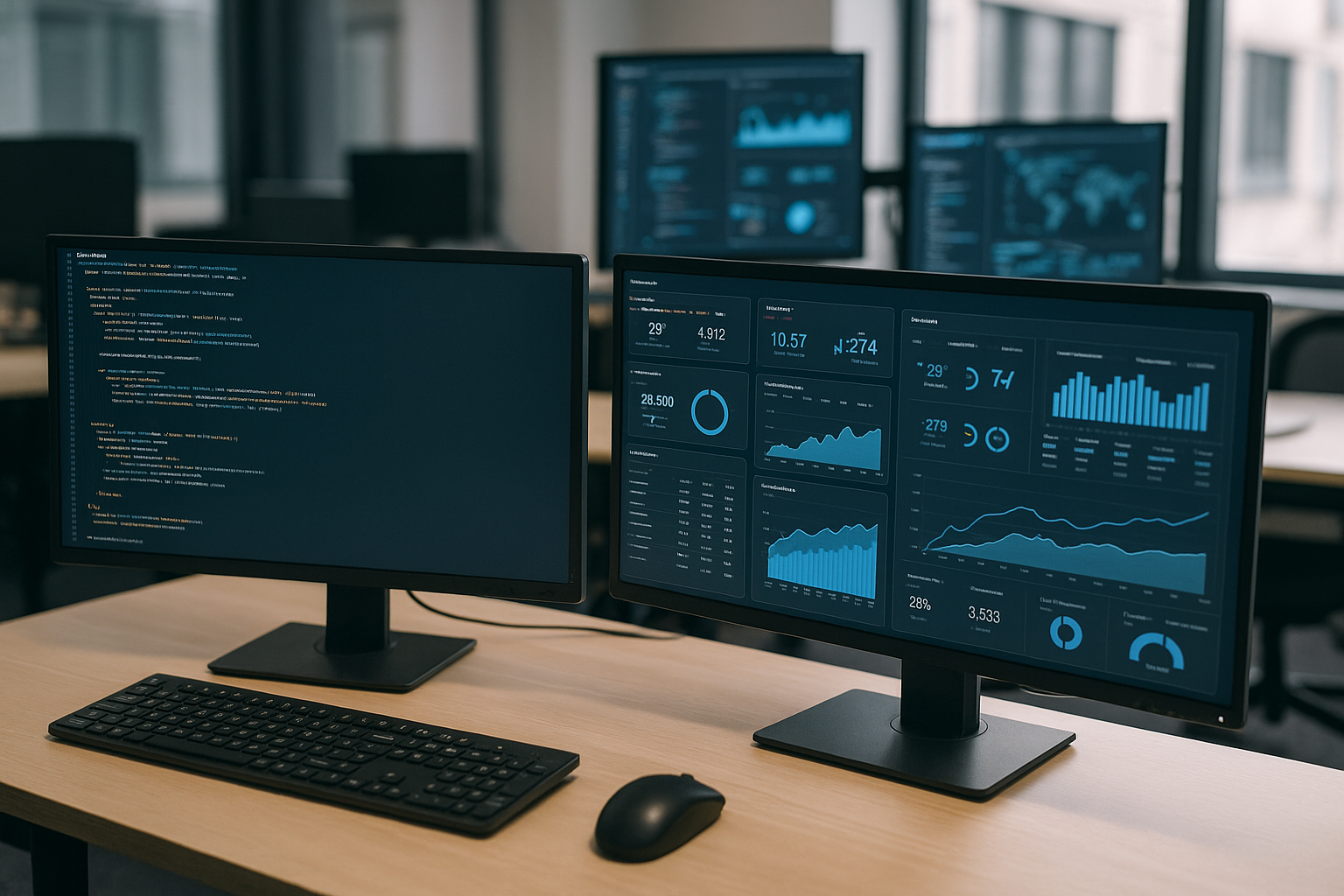 Background picture with Computer screens and security analytics