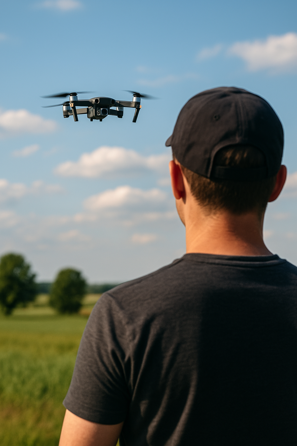 Background picture of a flying dorne and a person looking at it